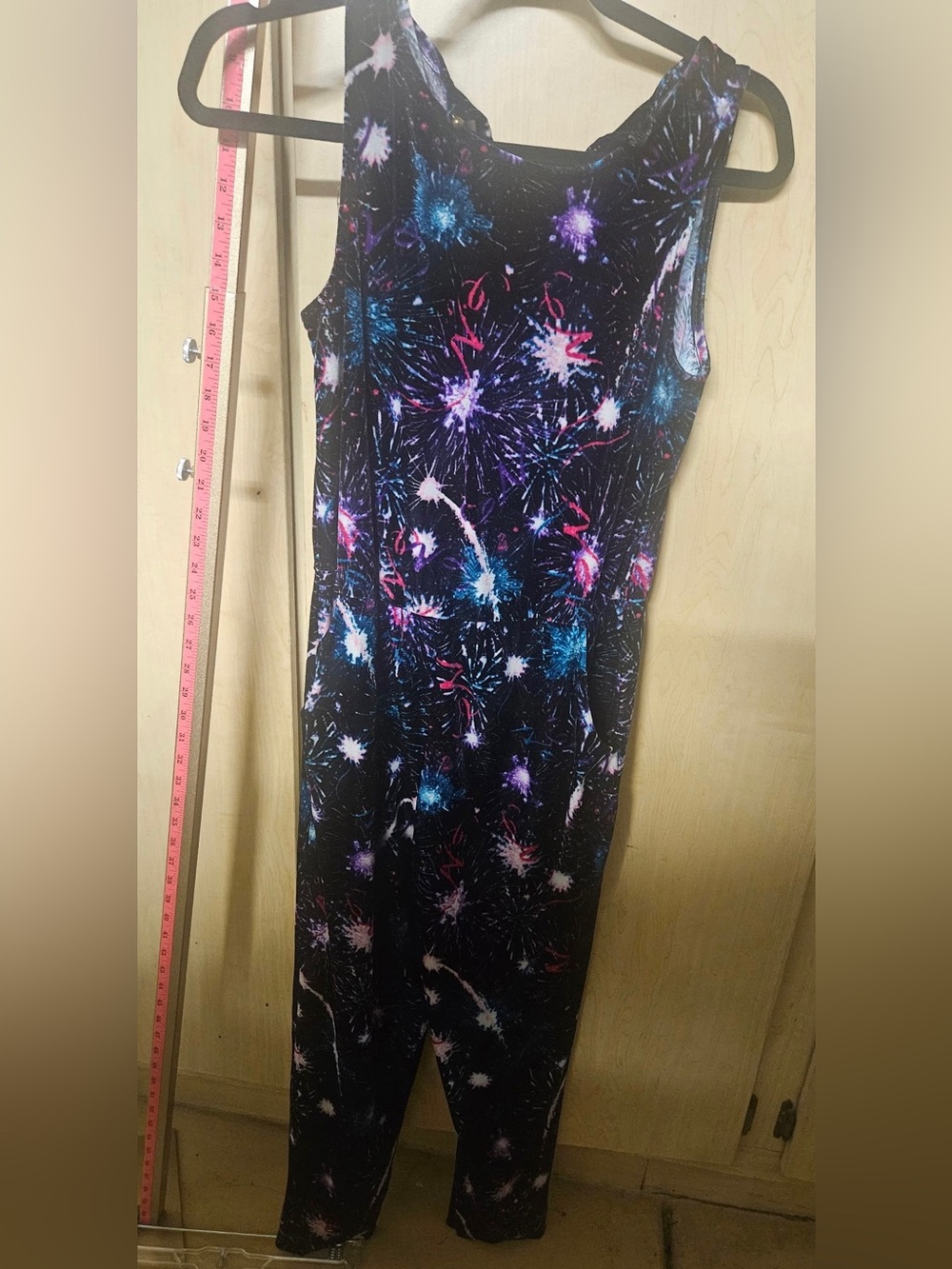 Xhilaration multicolor velvet jumpsuit has a vibrant firework print size XS